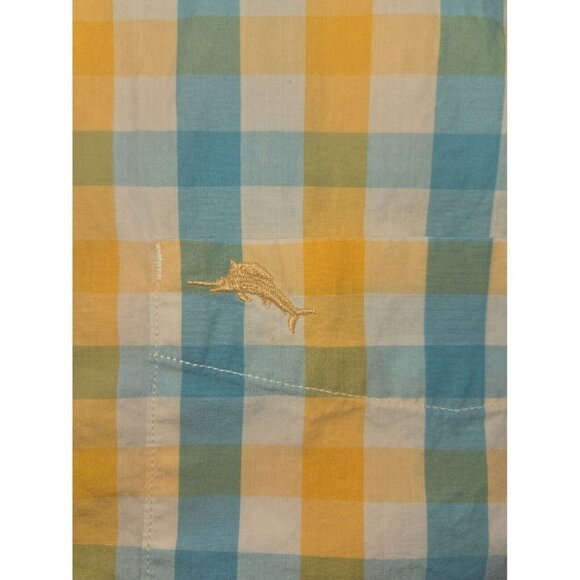 Tommy Bahama Mens Yellow Plaid Shirt Medium - Picture 7 of 8